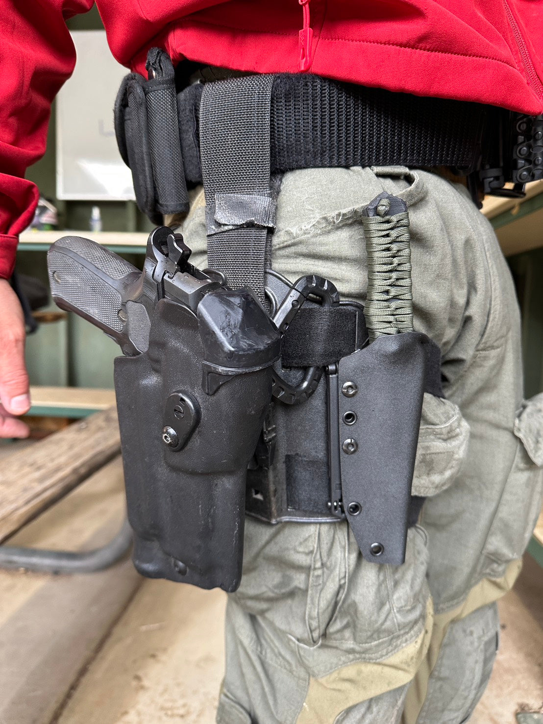 Mononofu tactical knife in Kydex sheath mounted on law enforcement duty belt