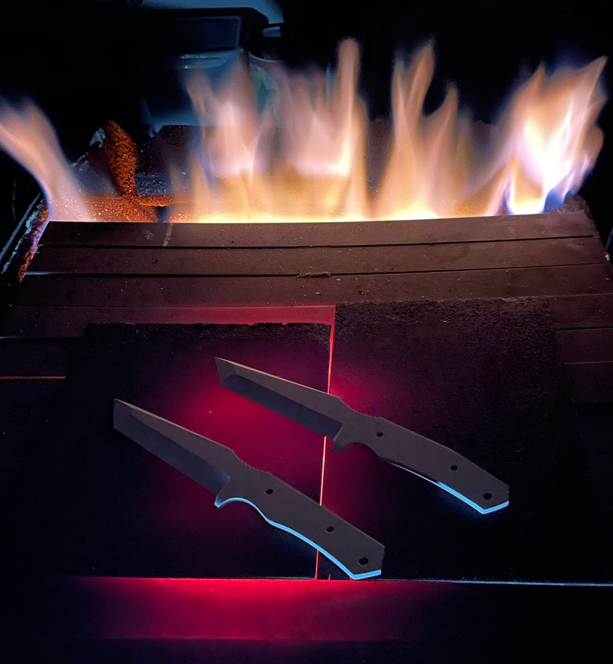 Handcrafted steel blade blanks in Mononofu knife workshop, Japan