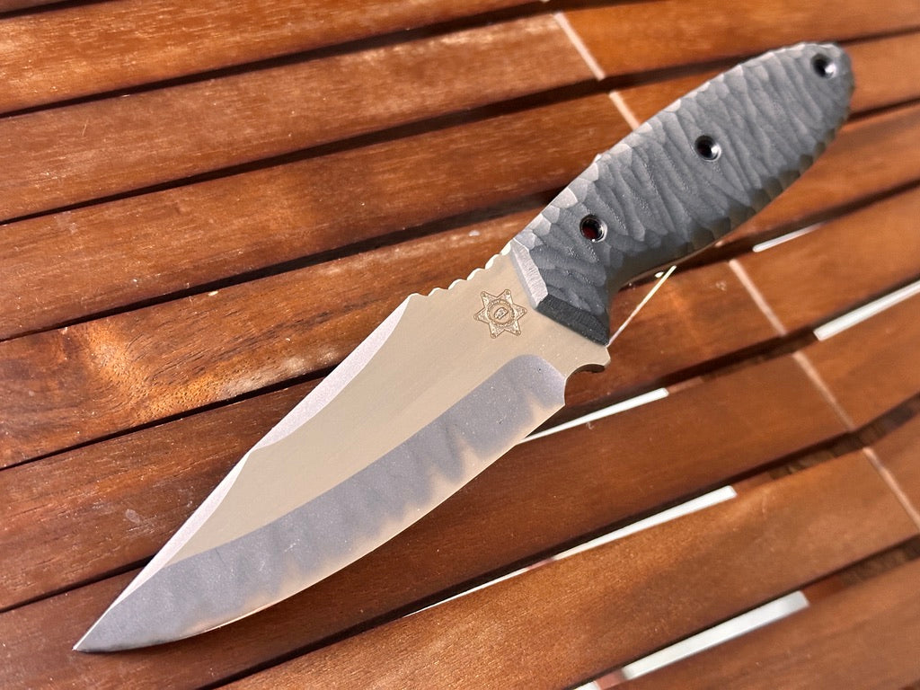 Mononofu sculpted Micarta tactical knife — handmade Japanese fixed blade